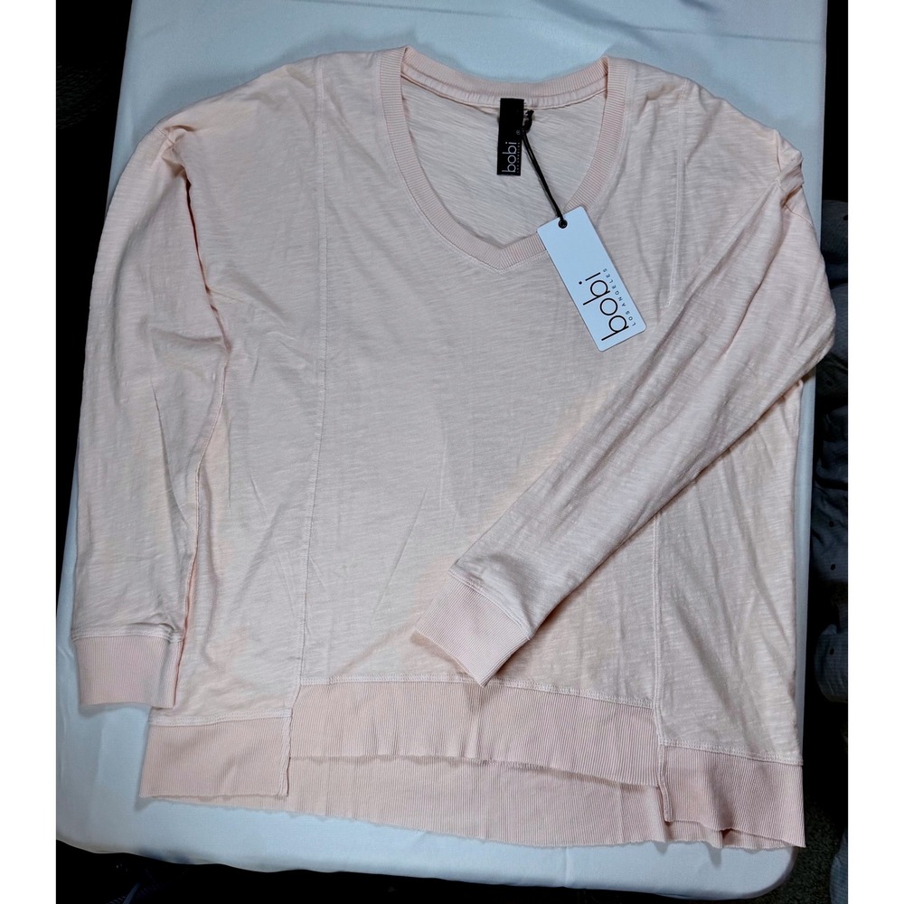 Bobi Los Angeles Pink Slub Cotton V-Neck Pullover Top from Revolve